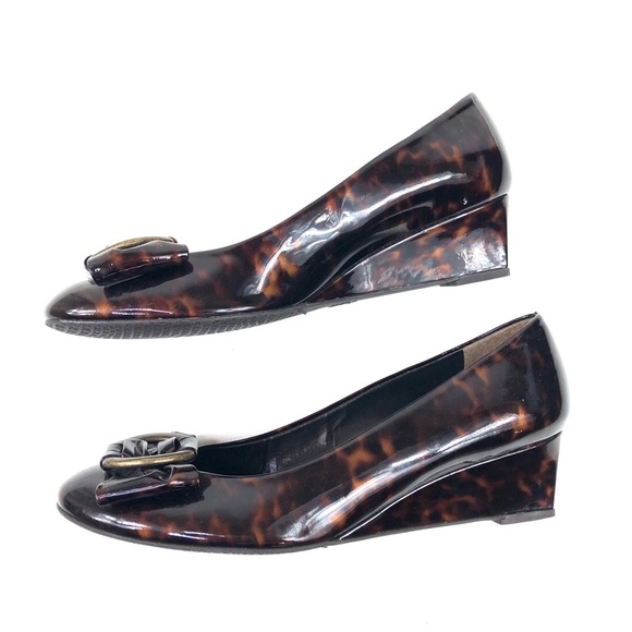 Stuart Weitzman Cognac Brown Tartaruga Wedge Pump - Picture 5 of 12